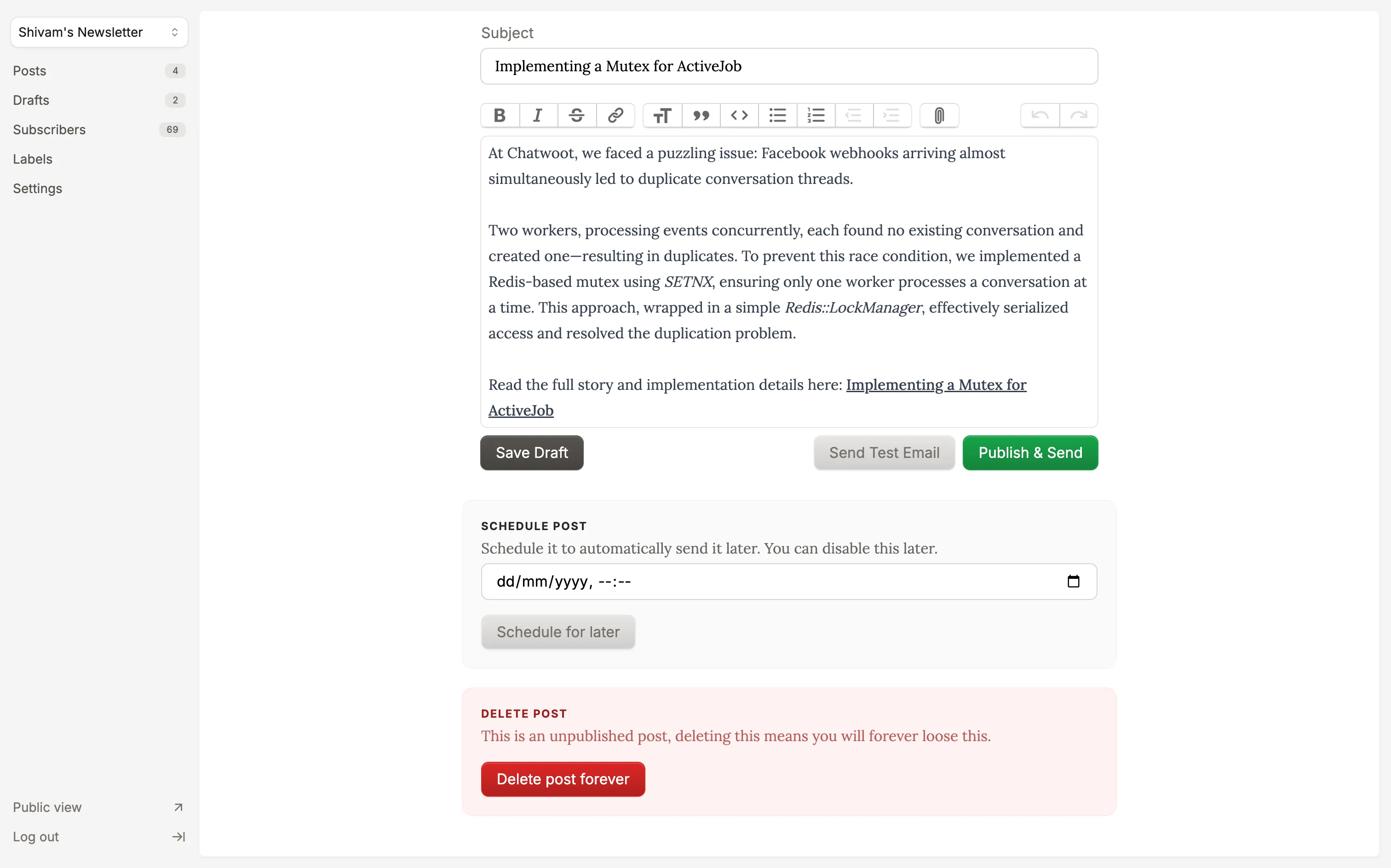 Screenshot of Picoletter