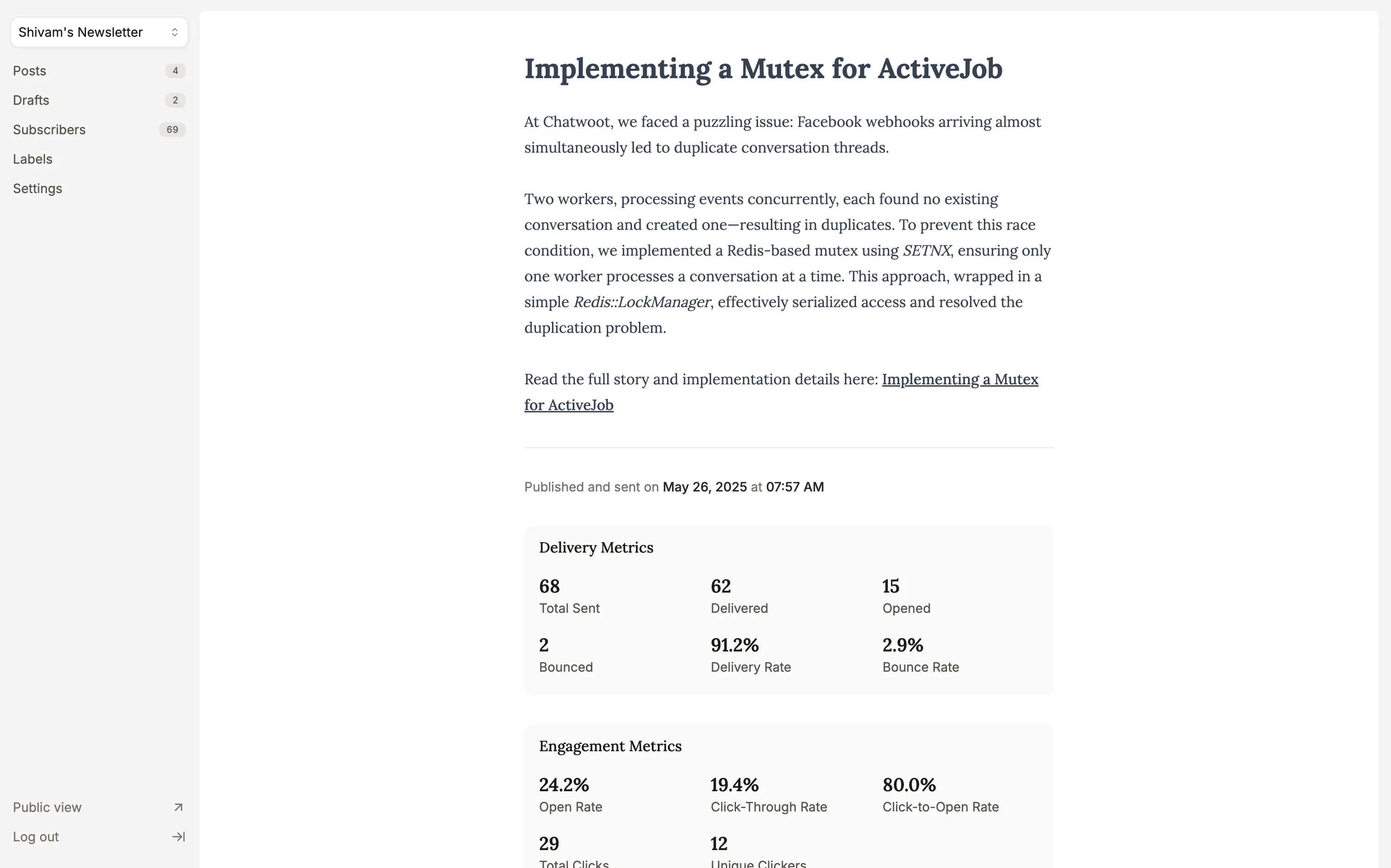 Post with statistics